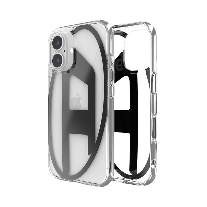 Diesel iPhone 16 Uyumlu Oval D Mirror Şeffaf Kılıf - Şeffaf/Siyah - Thumbnail