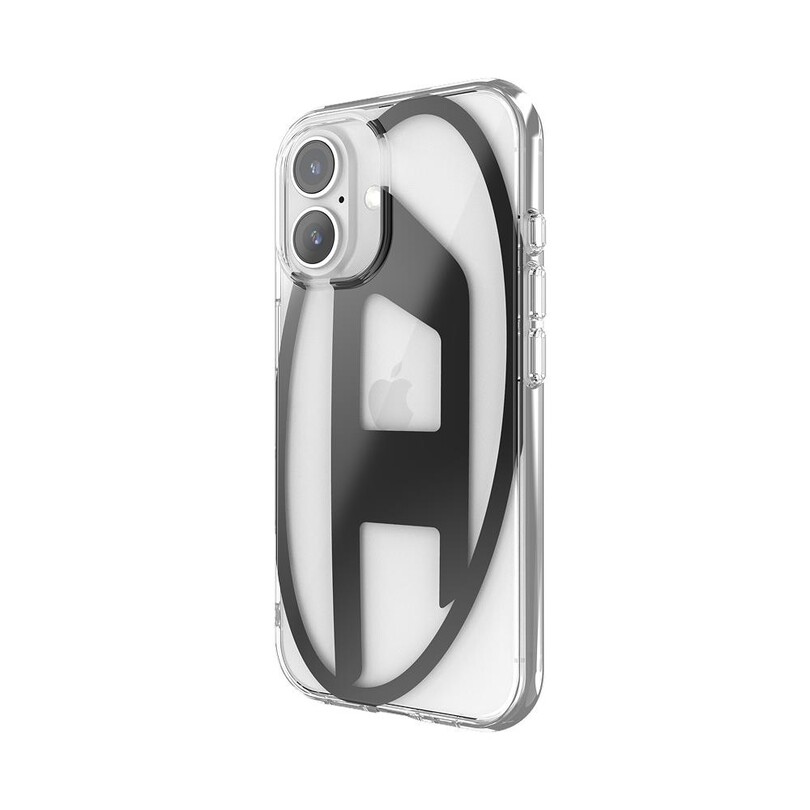 Diesel iPhone 16 Uyumlu Oval D Mirror Şeffaf Kılıf - Şeffaf/Siyah - Thumbnail