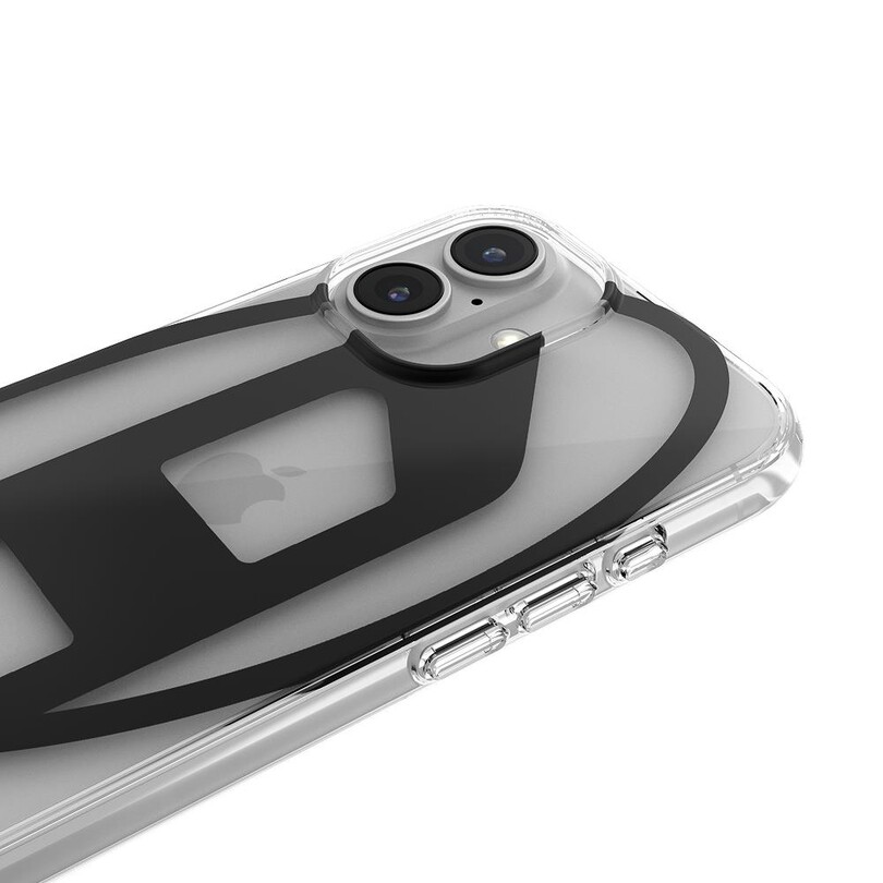 Diesel iPhone 16 Uyumlu Oval D Mirror Şeffaf Kılıf - Şeffaf/Siyah - Thumbnail