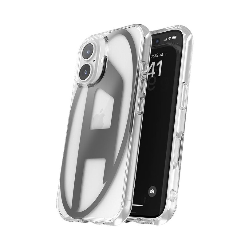 Diesel iPhone 16 Uyumlu Oval D Mirror Şeffaf Kılıf - Şeffaf/Siyah - Thumbnail
