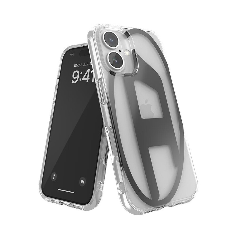 Diesel iPhone 16 Uyumlu Oval D Mirror Şeffaf Kılıf - Şeffaf/Siyah - Thumbnail