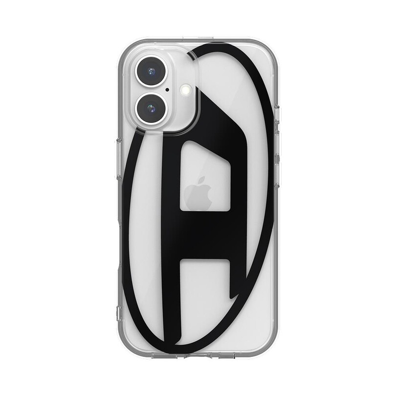 Diesel iPhone 16 Uyumlu Oval D Mirror Şeffaf Kılıf - Şeffaf/Siyah - Thumbnail
