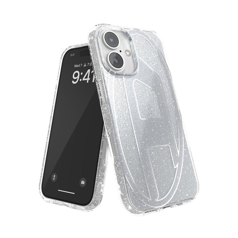 Diesel iPhone 16 Uyumlu Oval D Simli Kılıf - Gümüş - Thumbnail