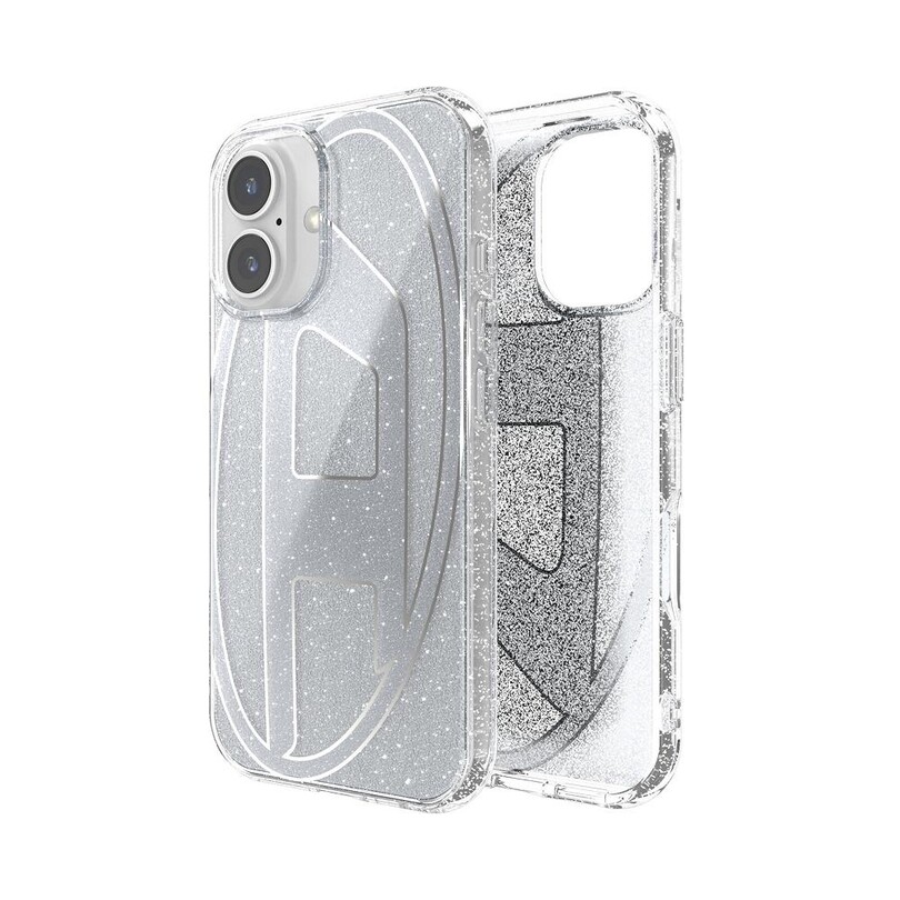 DIESEL TELEFON AKS. - Diesel iPhone 16 Uyumlu Oval D Simli Kılıf - Gümüş