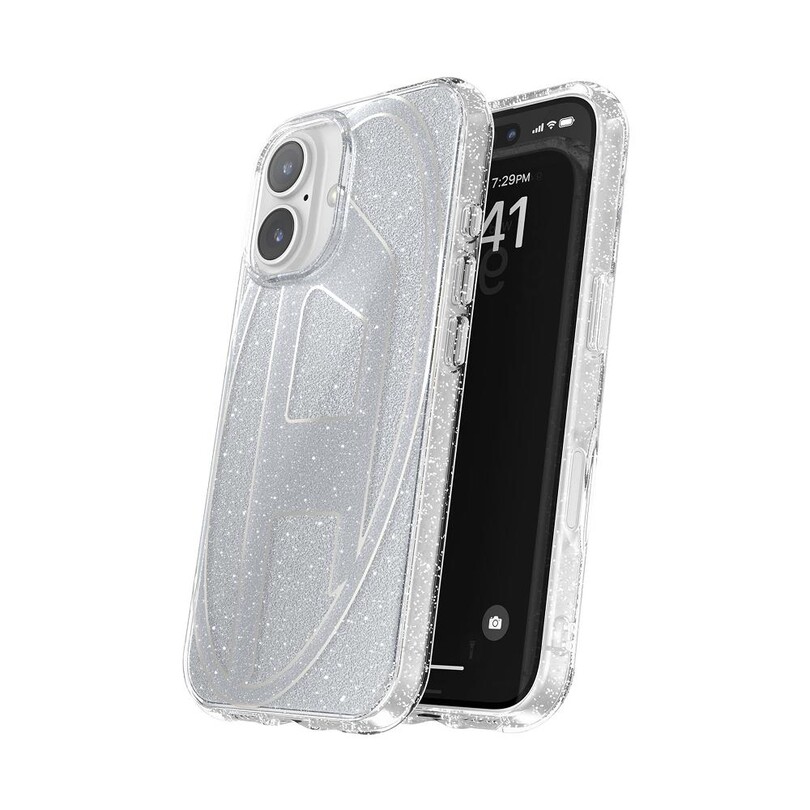 Diesel iPhone 16 Uyumlu Oval D Simli Kılıf - Gümüş - Thumbnail