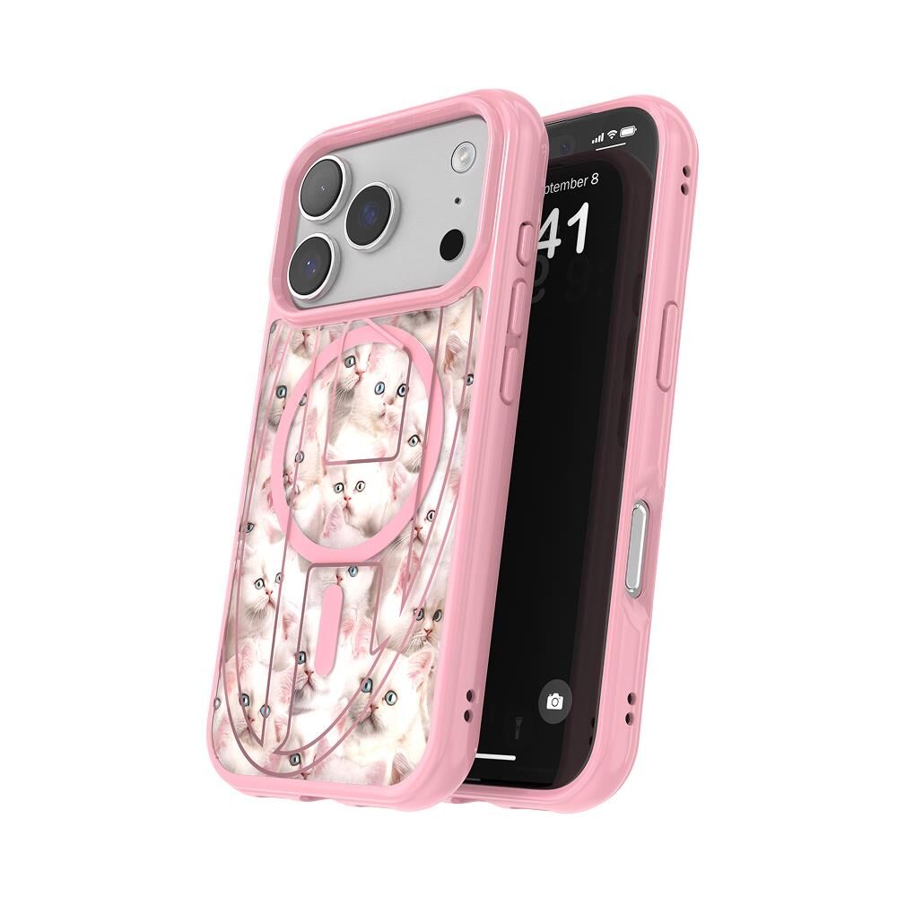 Diesel iPhone 17 Pro Magsafe Destekli Oval D Kedi Desenli Kılıf - Pembe