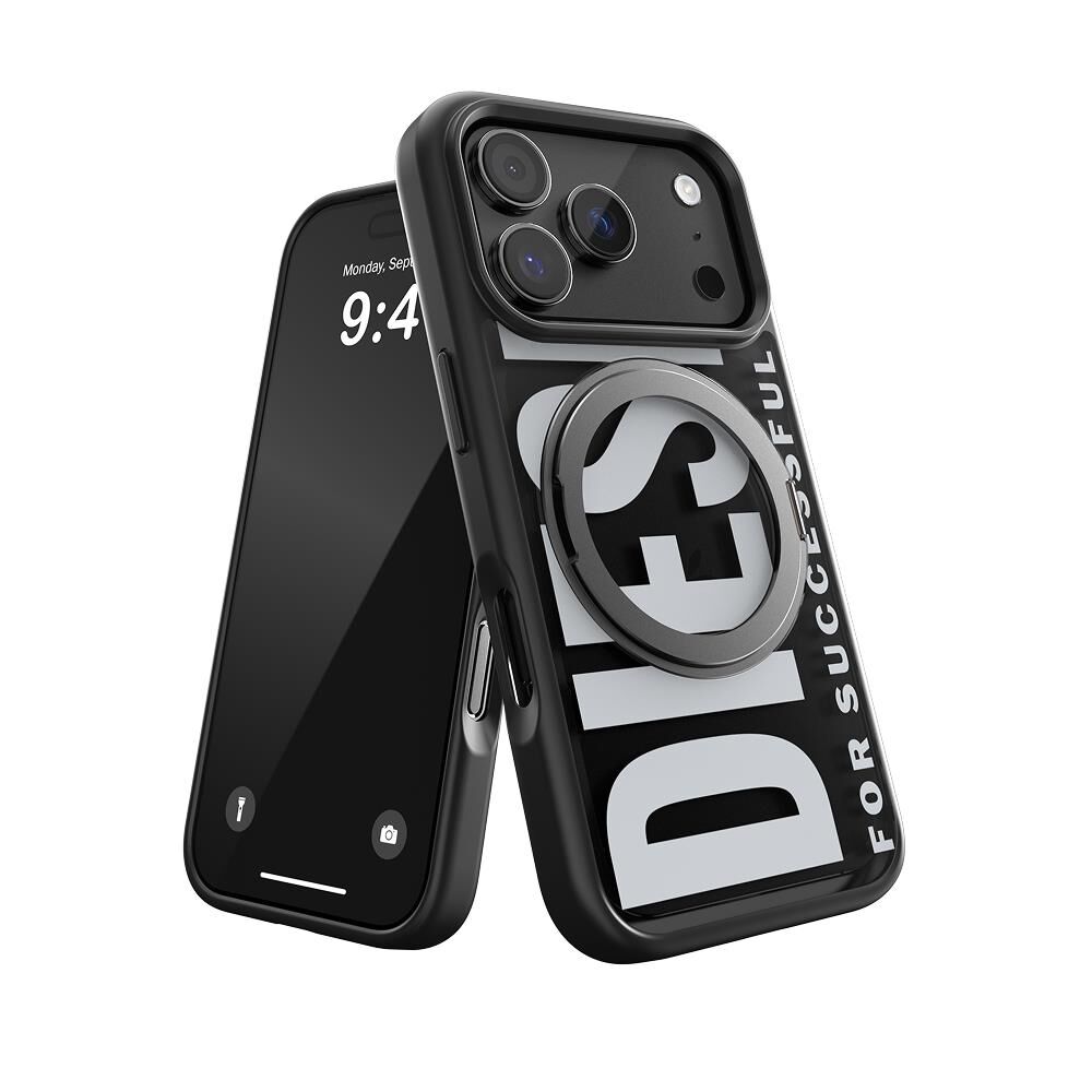 Diesel iPhone 17 Pro Magsafe Destekli Yüzük Standlı Kılıf - Siyah/Beyaz