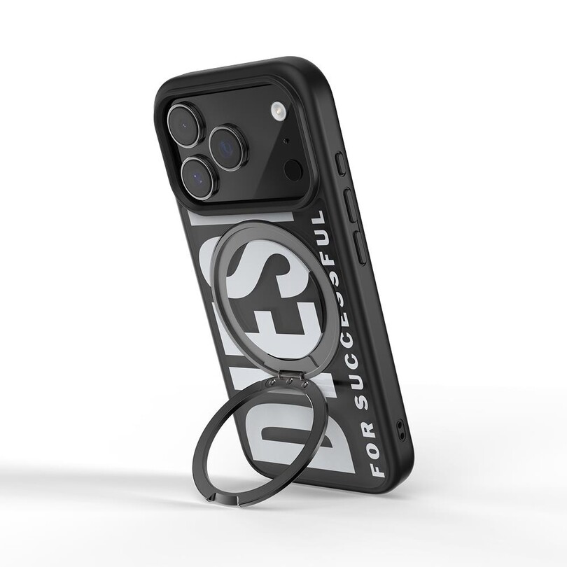 Diesel iPhone 17 Pro Magsafe Destekli Yüzük Standlı Kılıf - Siyah/Beyaz - Thumbnail