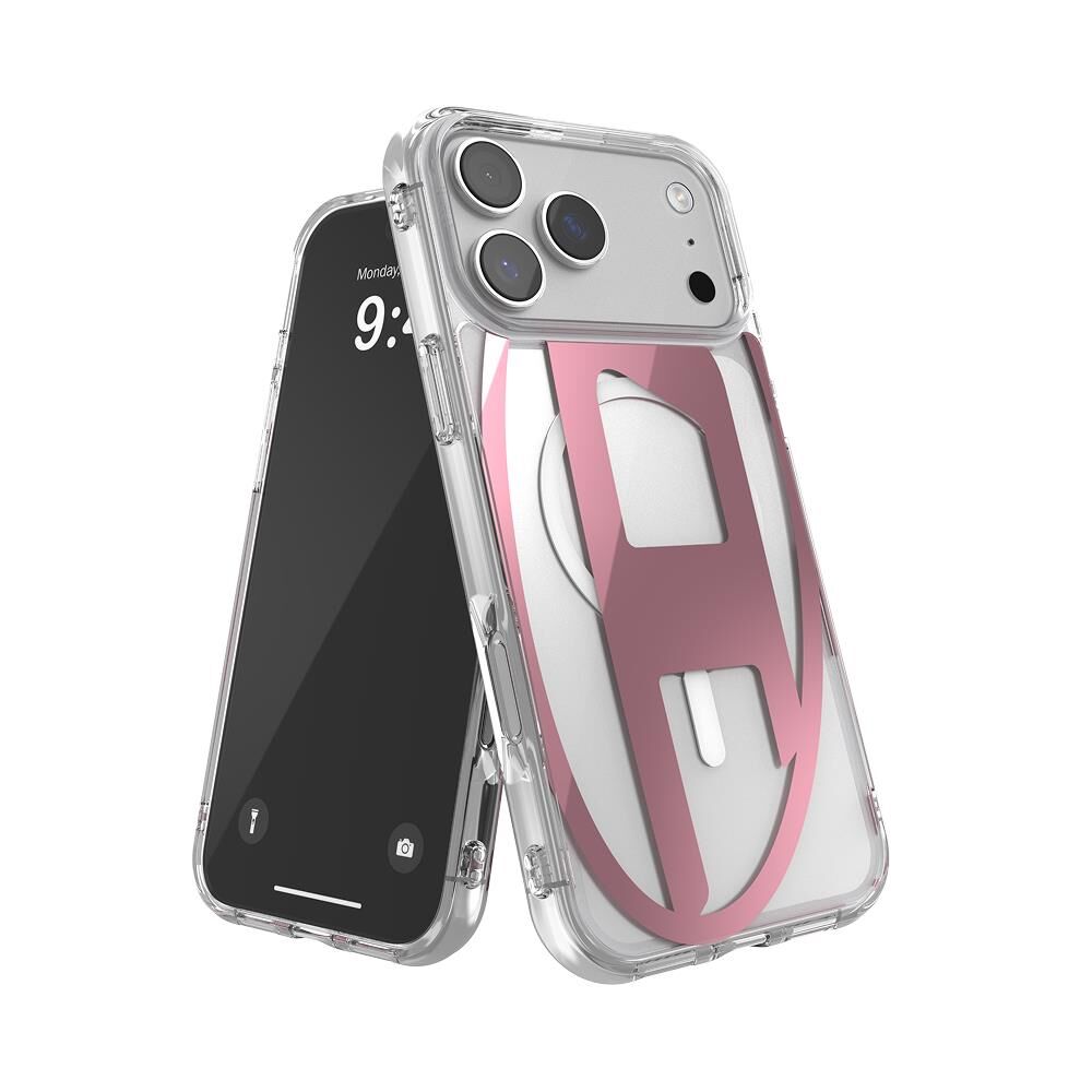 Diesel iPhone 17 Pro Max Uyumlu Magsafe Destekli Oval D Metalik Kılıf - Pembe