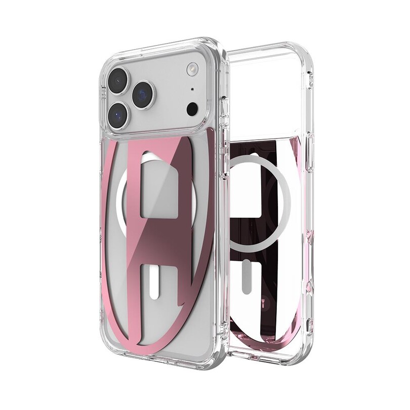 DIESEL TELEFON AKS. - Diesel iPhone 17 Pro Max Uyumlu Magsafe Destekli Oval D Metalik Kılıf - Pembe