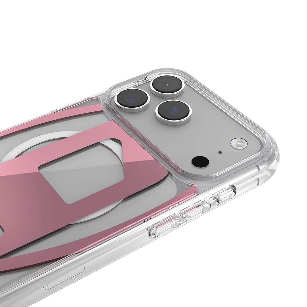 Diesel iPhone 17 Pro Max Uyumlu Magsafe Destekli Oval D Metalik Kılıf - Pembe