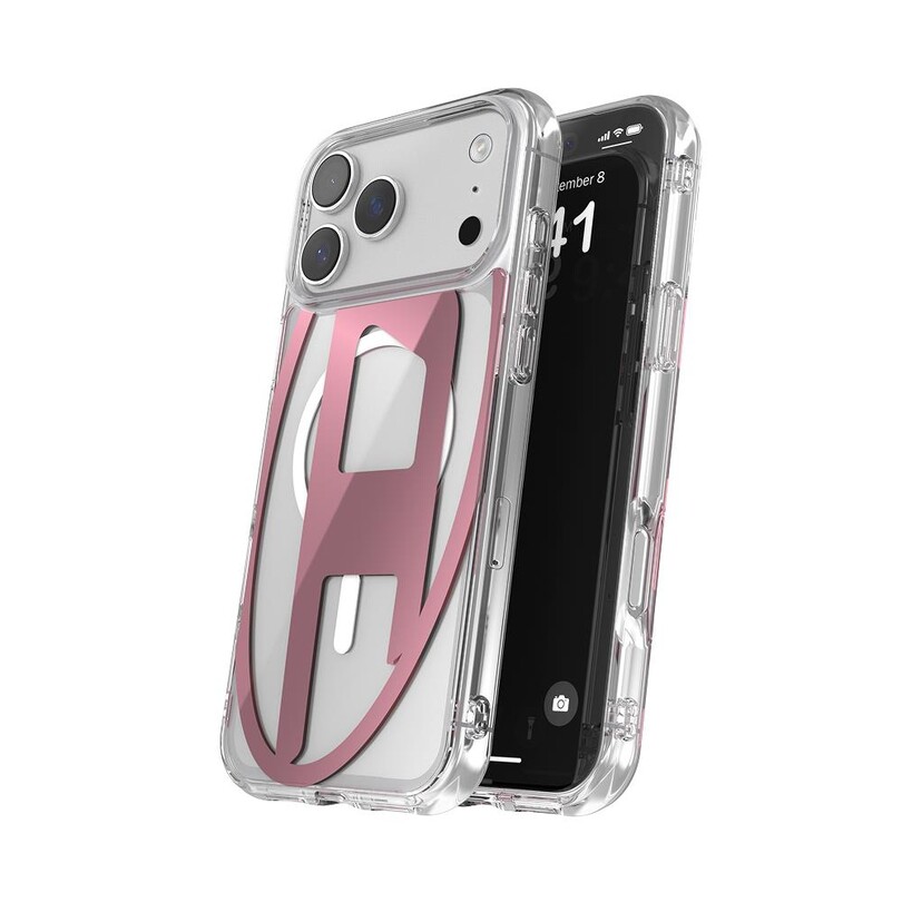 Diesel iPhone 17 Pro Max Uyumlu Magsafe Destekli Oval D Metalik Kılıf - Pembe - Thumbnail