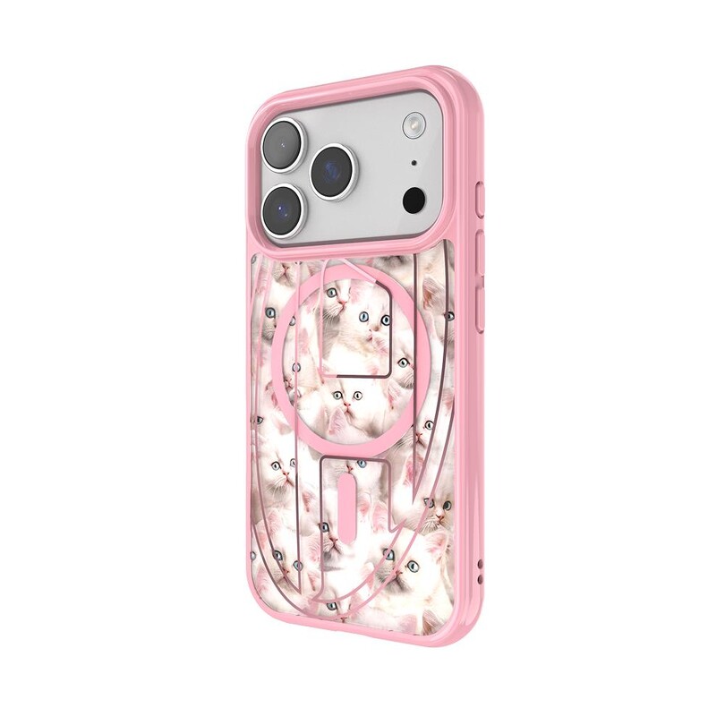 Diesel iPhone 17 Pro Uyumlu Magsafe Destekli Oval D Kedi Desenli Kılıf - Pembe - Thumbnail
