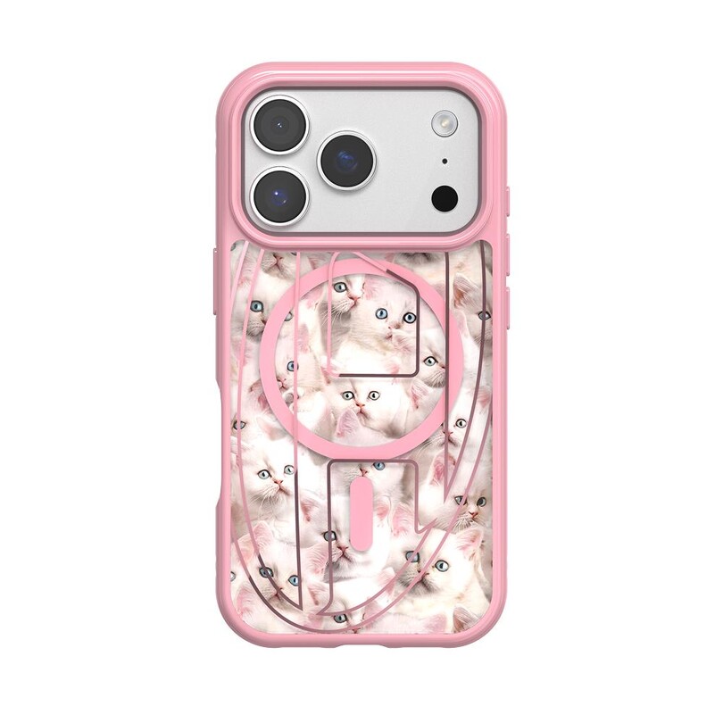 Diesel iPhone 17 Pro Uyumlu Magsafe Destekli Oval D Kedi Desenli Kılıf - Pembe - Thumbnail