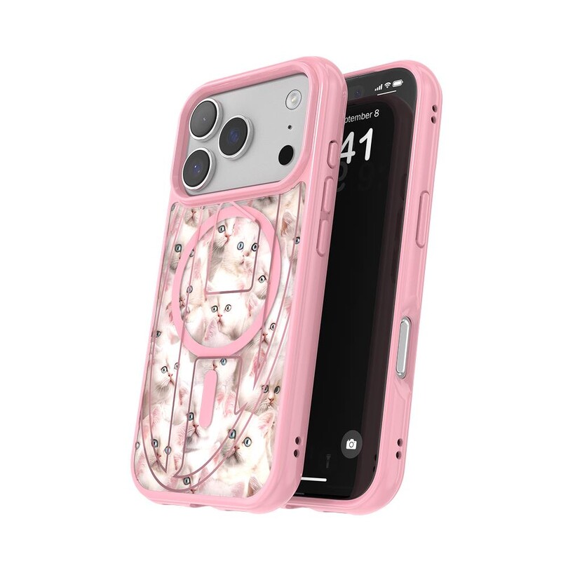 Diesel iPhone 17 Pro Uyumlu Magsafe Destekli Oval D Kedi Desenli Kılıf - Pembe - Thumbnail