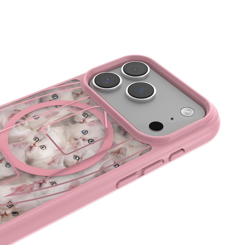 Diesel iPhone 17 Pro Uyumlu Magsafe Destekli Oval D Kedi Desenli Kılıf - Pembe