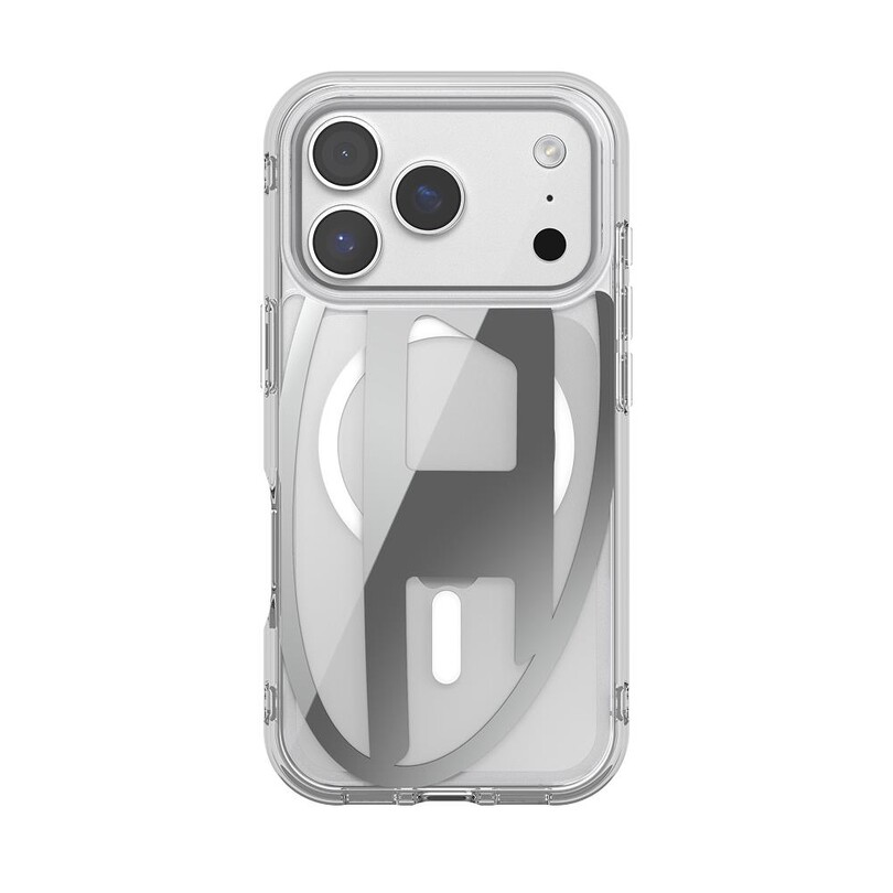 Diesel iPhone 17 Pro Uyumlu Magsafe Destekli Oval D Metalik Kılıf - Gümüş - Thumbnail