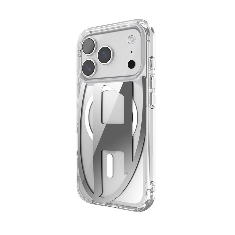 DIESEL TELEFON AKS. - Diesel iPhone 17 Pro Uyumlu Magsafe Destekli Oval D Metalik Kılıf - Gümüş