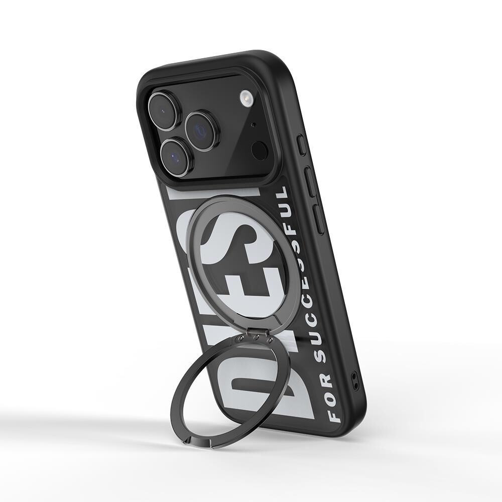 Diesel iPhone 17 Pro Uyumlu Magsafe Destekli Yüzük Standlı Kılıf - Siyah/Beyaz