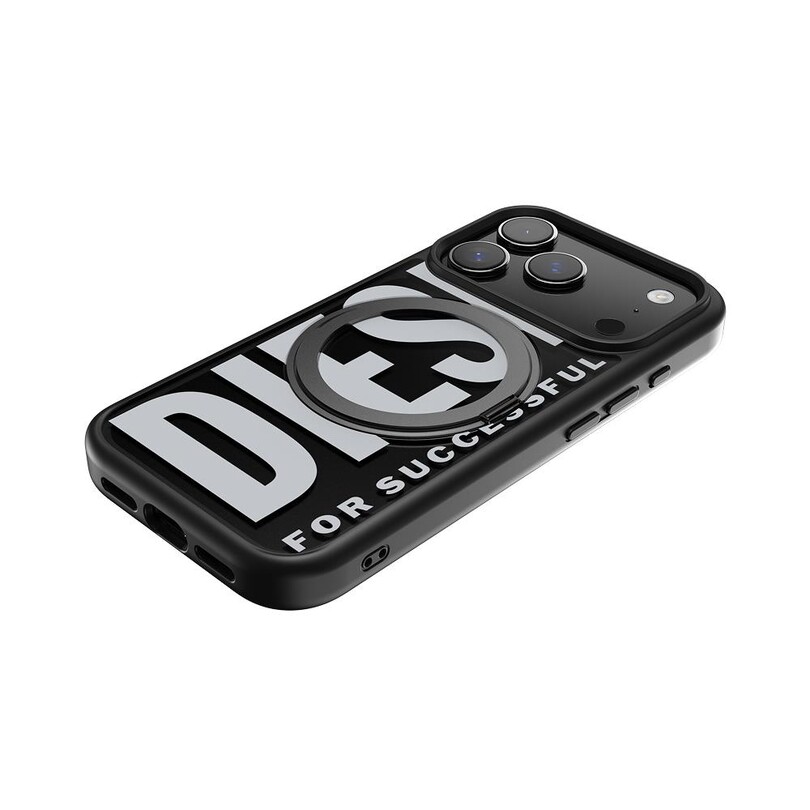 Diesel iPhone 17 Pro Uyumlu Magsafe Destekli Yüzük Standlı Kılıf - Siyah/Beyaz - Thumbnail