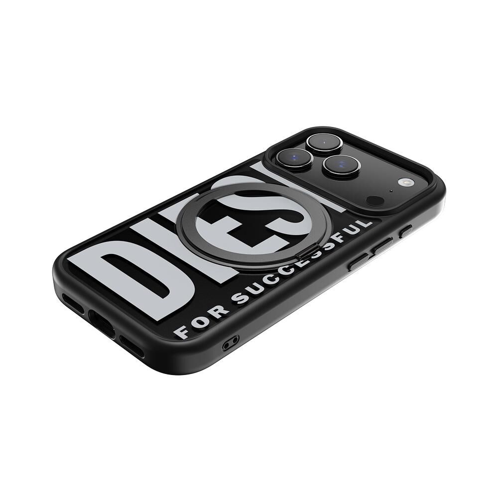Diesel iPhone 17 Pro Uyumlu Magsafe Destekli Yüzük Standlı Kılıf - Siyah/Beyaz