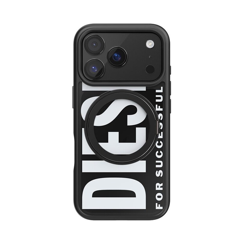 Diesel iPhone 17 Pro Uyumlu Magsafe Destekli Yüzük Standlı Kılıf - Siyah/Beyaz - Thumbnail