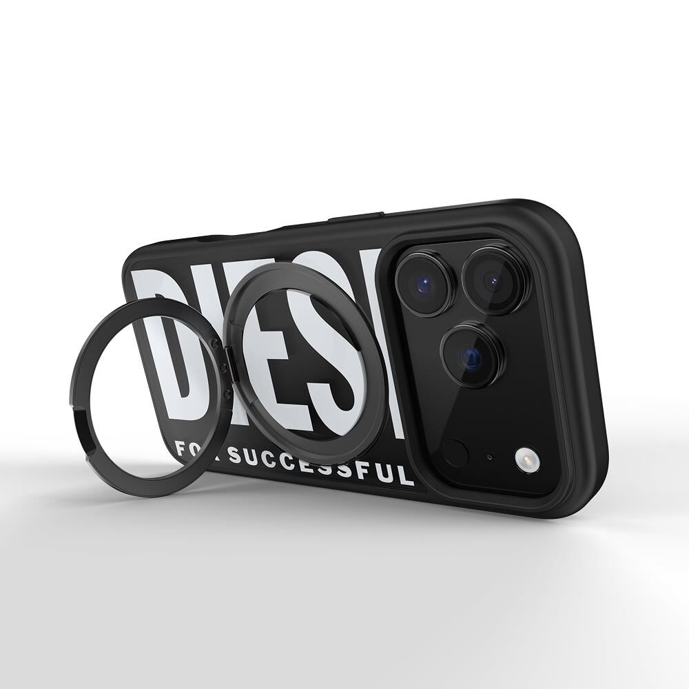 Diesel iPhone 17 Pro Uyumlu Magsafe Destekli Yüzük Standlı Kılıf - Siyah/Beyaz