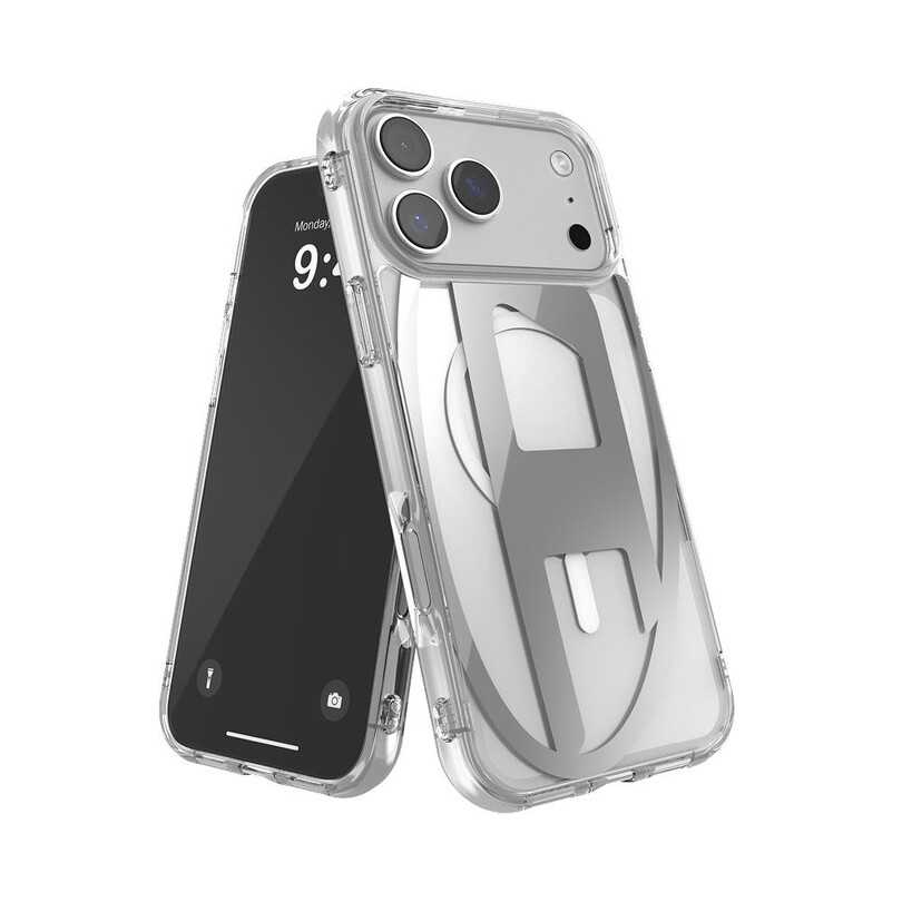 Diesel iPhone 17 Pro Uyumlu Max Magsafe Destekli Oval D Metalik Kılıf - Gümüş - Thumbnail