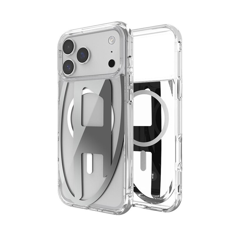 Diesel iPhone 17 Pro Uyumlu Max Magsafe Destekli Oval D Metalik Kılıf - Gümüş - Thumbnail