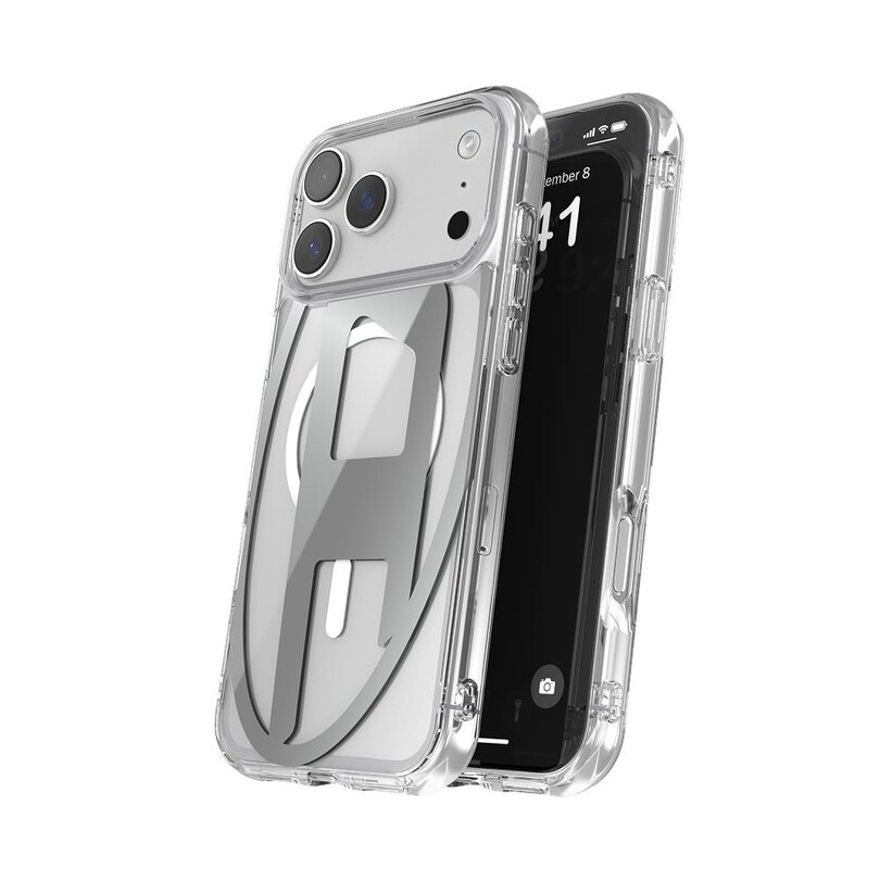 Diesel iPhone 17 Pro Uyumlu Max Magsafe Destekli Oval D Metalik Kılıf - Gümüş - Thumbnail