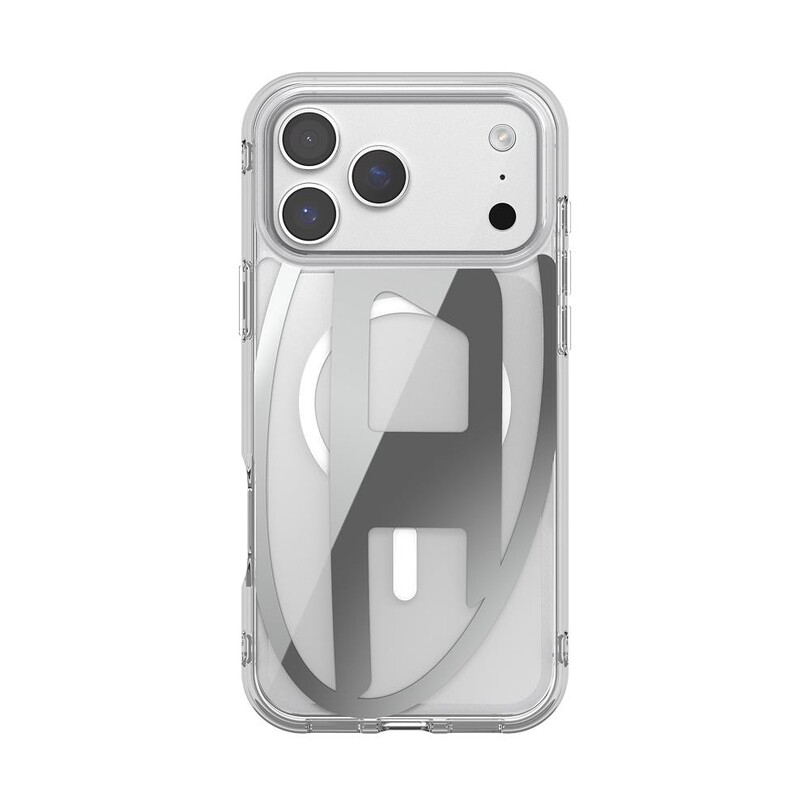 Diesel iPhone 17 Pro Uyumlu Max Magsafe Destekli Oval D Metalik Kılıf - Gümüş - Thumbnail