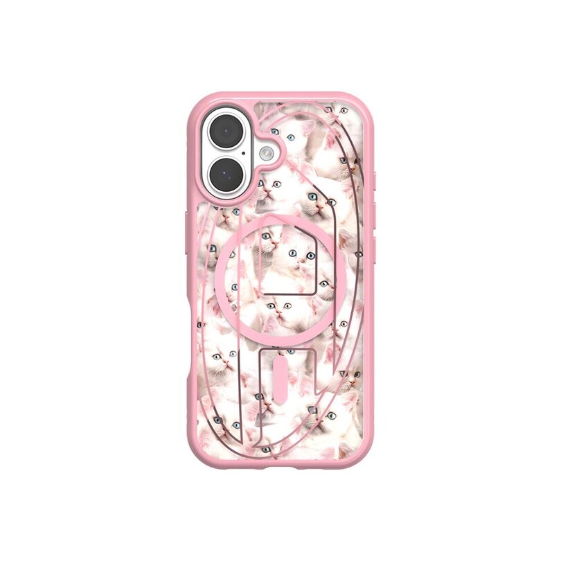 Diesel iPhone 17 Uyumlu Magsafe Destekli Oval D Kedi Desenli Kılıf - Pembe - Thumbnail