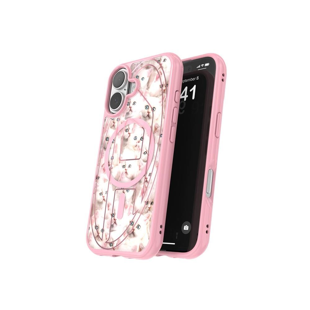 Diesel iPhone 17 Uyumlu Magsafe Destekli Oval D Kedi Desenli Kılıf - Pembe