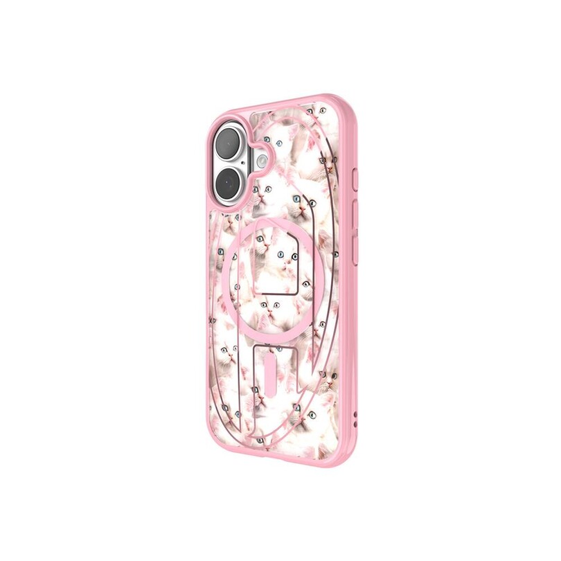 Diesel iPhone 17 Uyumlu Magsafe Destekli Oval D Kedi Desenli Kılıf - Pembe - Thumbnail