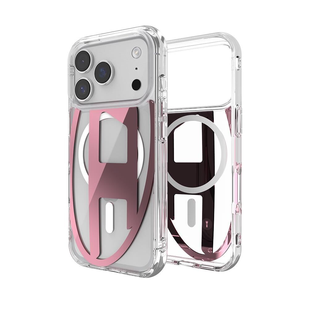 Diesel iPhone 17 Pro Uyumlu Magsafe Destekli Oval D Metalik Kılıf - Pembe