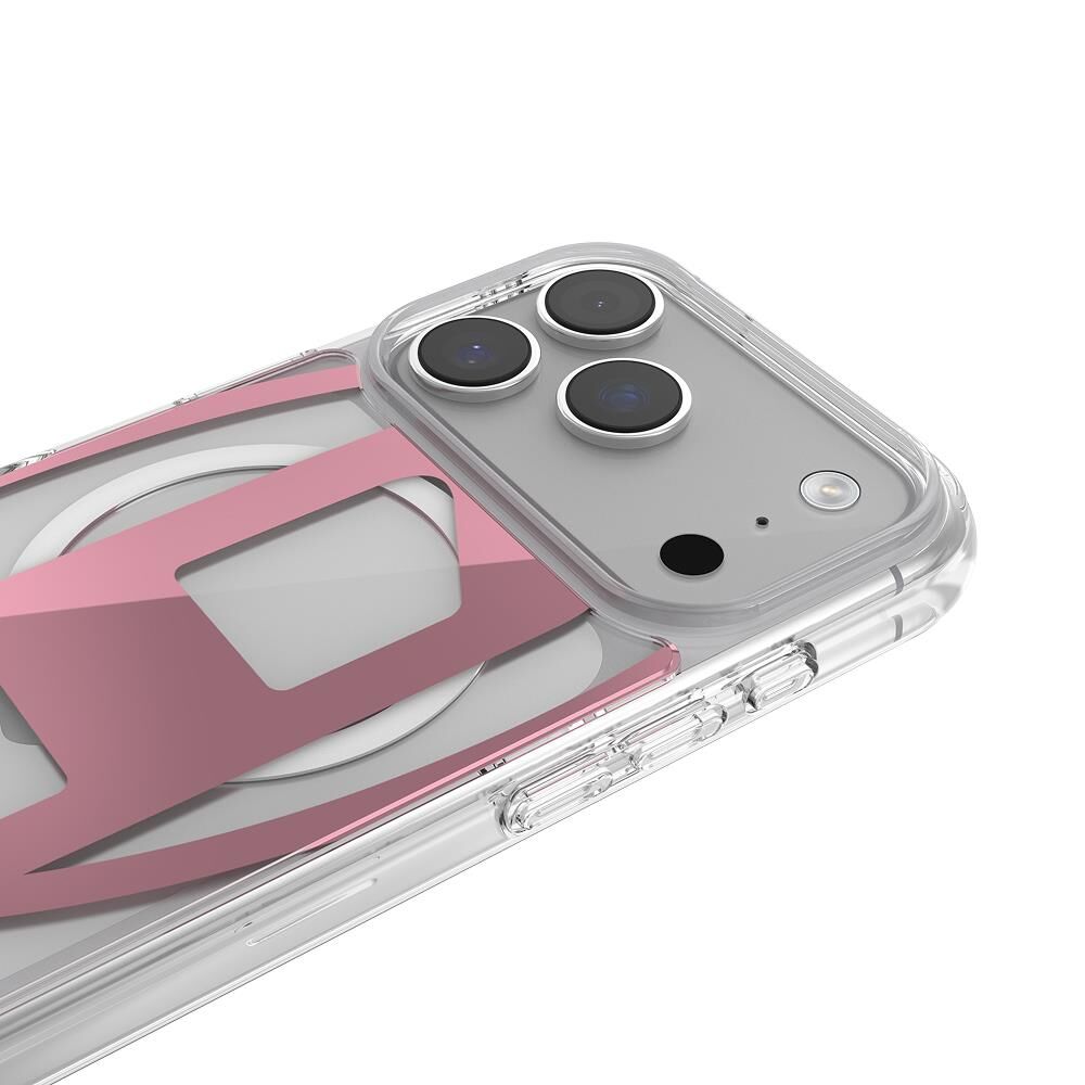 Diesel iPhone 17 Pro Uyumlu Magsafe Destekli Oval D Metalik Kılıf - Pembe