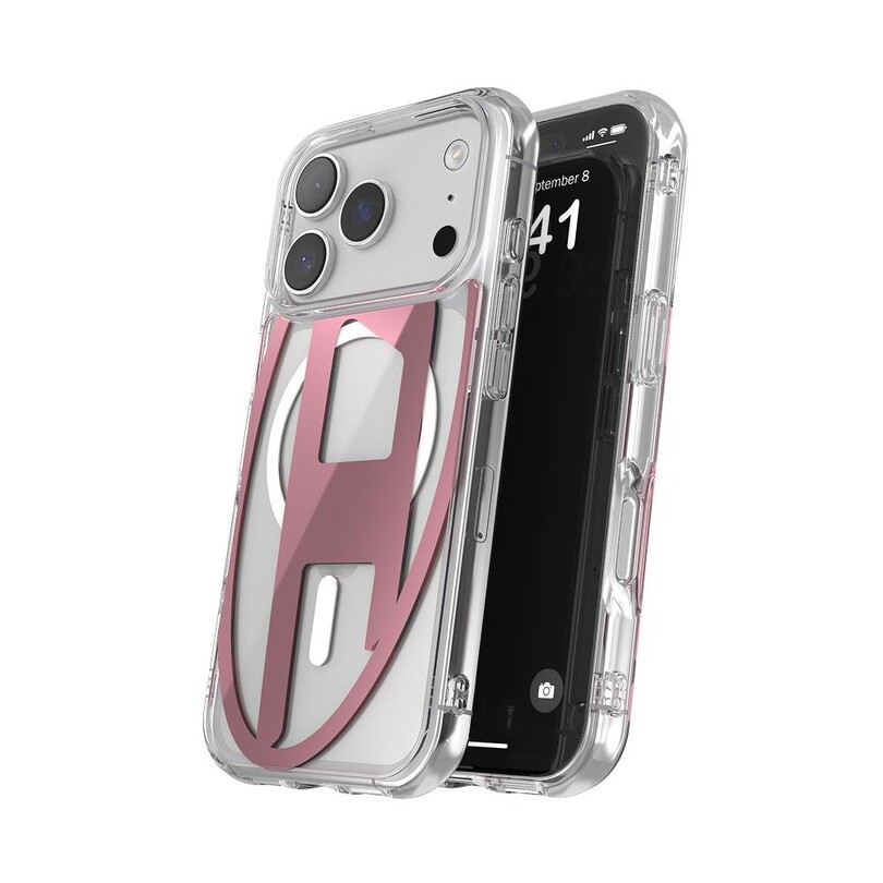 Diesel iPhone 17 Pro Uyumlu Magsafe Destekli Oval D Metalik Kılıf - Pembe - Thumbnail