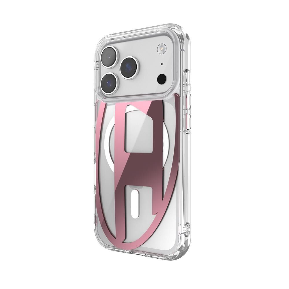 Diesel iPhone 17 Pro Uyumlu Magsafe Destekli Oval D Metalik Kılıf - Pembe