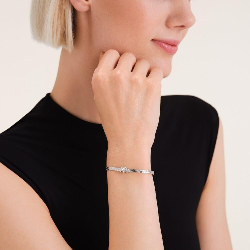 Rosefield JBSWS.J1011 Yılan Kalp Gümüş Color Çelik Bileklik